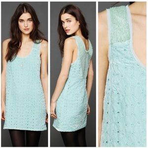 Free People Danced to Pieces Teal Beaded Velvet Mini Dress Size 2